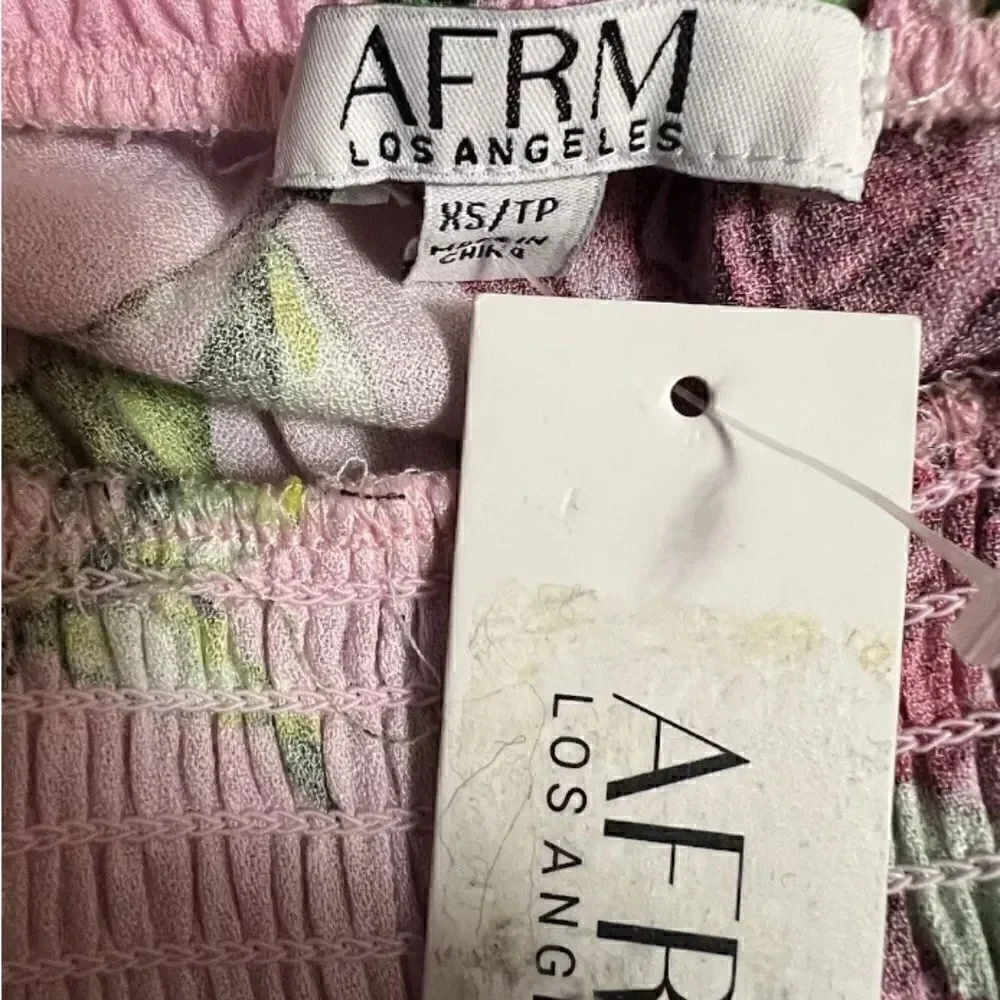 AFRM Claudia Floral Print Pink Tiered Maxi Dress Puff Sleeves Sz XS NWT - Picture 3 of 7